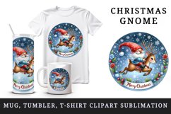Watercolor cute gnome riding reindeer Merry Christmas quote print 20 oz tumbler skinny mug wrap clipart t-shirt sublimation printable design