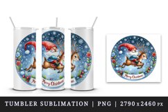 Watercolor cute gnome riding reindeer Merry Christmas quote print 20 oz tumbler skinny mug wrap clipart t-shirt sublimation printable design