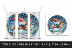 Watercolor cute gnome riding reindeer Merry Christmas quote print 20 oz tumbler skinny mug wrap clipart t-shirt sublimation printable design