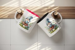 Watercolor cute gnome sitting atop mushroom holding sparkly Easter egg print 20oz tumbler skinny mug wrap clipart t-shirt sublimation printable design