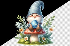 Watercolor cute gnome sitting atop mushroom holding sparkly Easter egg print 20oz tumbler skinny mug wrap clipart t-shirt sublimation printable design
