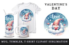Watercolor cute gnome sleeping on cloud heart Love quote Valentine Day print 20oz tumbler skinny mug wrap clipart t-shirt sublimation printable design