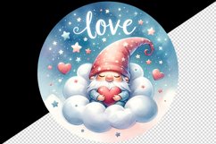 Watercolor cute gnome sleeping on cloud heart Love quote Valentine Day print 20oz tumbler skinny mug wrap clipart t-shirt sublimation printable design
