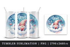 Watercolor cute gnome sleeping on cloud heart Love quote Valentine Day print 20oz tumbler skinny mug wrap clipart t-shirt sublimation printable design