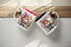 Watercolor cute gnome tangled in lights Merry Christmas greeting quote print 20oz tumbler skinny mug wrap clipart t-shirt sublimation printable design
