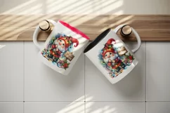 Watercolor cute gnome tangled in lights Merry Christmas greeting quote print 20oz tumbler skinny mug wrap clipart t-shirt sublimation printable design