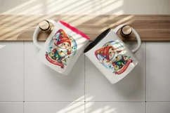 Watercolor cute gnome tangled in lights Merry Christmas greeting quote print 20oz tumbler skinny mug wrap clipart t-shirt sublimation printable design