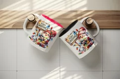 Watercolor cute gnome tangled in lights Merry Christmas greeting quote print 20oz tumbler skinny mug wrap clipart t-shirt sublimation printable design