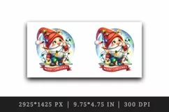 Watercolor cute gnome tangled in lights Merry Christmas greeting quote print 20oz tumbler skinny mug wrap clipart t-shirt sublimation printable design