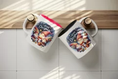 Watercolor cute gnomes gifts under starry sky Merry Christmas quote print 20 oz tumbler skinny mug wrap clipart t-shirt sublimation printable design