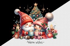 Watercolor cute gnomes hot cocoa Christmas tree Warm Wishes quote print 20 oz tumbler skinny mug wrap clipart t-shirt sublimation printable design