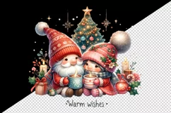 Watercolor cute gnomes hot cocoa Christmas tree Warm Wishes quote print 20 oz tumbler skinny mug wrap clipart t-shirt sublimation printable design