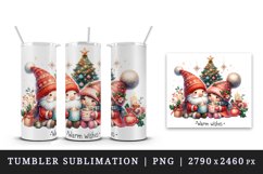 Watercolor cute gnomes hot cocoa Christmas tree Warm Wishes quote print 20 oz tumbler skinny mug wrap clipart t-shirt sublimation printable design