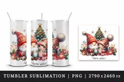 Watercolor cute gnomes hot cocoa Christmas tree Warm Wishes quote print 20 oz tumbler skinny mug wrap clipart t-shirt sublimation printable design