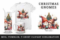 Watercolor cute gnomes hot cocoa Christmas tree Warm Wishes quote print 20 oz tumbler skinny mug wrap clipart t-shirt sublimation printable design