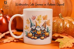 Watercolor Cute Gnomes in Autumn Clipart, Autumn Mug PNG Product Image 2
