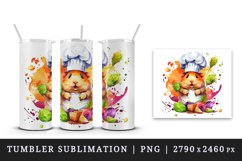 Watercolor cute guinea pig chef with toque animal pet print 20 oz tumbler skinny mug wrap clipart t-shirt sublimation printable design