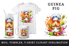 Watercolor cute guinea pig chef with toque animal pet print 20 oz tumbler skinny mug wrap clipart t-shirt sublimation printable design