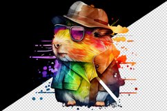 Watercolor cute guinea pig detective cloak and hat animal pet print 20 oz tumbler skinny mug wrap clipart t-shirt sublimation printable design