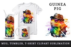 Watercolor cute guinea pig detective cloak and hat animal pet print 20 oz tumbler skinny mug wrap clipart t-shirt sublimation printable design