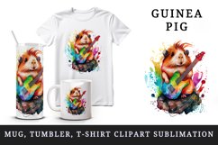 Watercolor cute guinea pig playing guitar rock star animal pet print 20 oz tumbler skinny mug wrap clipart t-shirt sublimation printable design