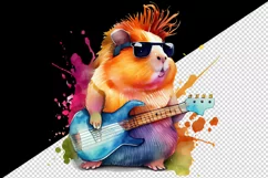 Watercolor cute guinea pig playing guitar rock star animal pet print 20 oz tumbler skinny mug wrap clipart t-shirt sublimation printable design
