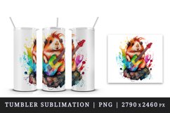 Watercolor cute guinea pig playing guitar rock star animal pet print 20 oz tumbler skinny mug wrap clipart t-shirt sublimation printable design