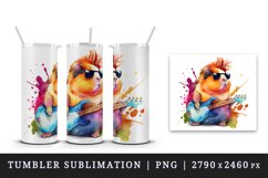 Watercolor cute guinea pig playing guitar rock star animal pet print 20 oz tumbler skinny mug wrap clipart t-shirt sublimation printable design