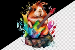 Watercolor cute guinea pig playing guitar rock star animal pet print 20 oz tumbler skinny mug wrap clipart t-shirt sublimation printable design