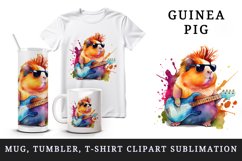 Watercolor cute guinea pig playing guitar rock star animal pet print 20 oz tumbler skinny mug wrap clipart t-shirt sublimation printable design