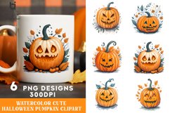 Watercolor Cute Halloween Pumpkin Clipart, Pumkin Mug PNG Product Image 1
