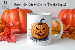 Watercolor Cute Halloween Pumpkin Clipart, Pumkin Mug PNG Product Image 3