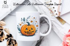 Watercolor Cute Halloween Pumpkin Clipart, Pumkin Mug PNG Product Image 5