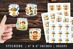 Watercolor cute happy child puzzle piece garden umbrella friends Autism awareness print sticker sheet stickers printable sublimation design png