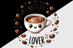 Watercolor cute happy coffee cup surrounded beans Coffee Lover quote print 20 oz tumbler skinny mug wrap clipart t-shirt sublimation printable design