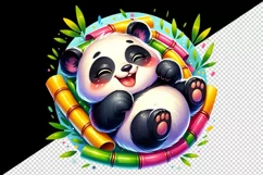 Watercolor cute happy panda rolling playfully colorful bamboo shoots print 20 oz tumbler skinny mug wrap clipart t-shirt sublimation printable design