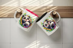 Watercolor cute happy panda rolling playfully colorful bamboo shoots print 20 oz tumbler skinny mug wrap clipart t-shirt sublimation printable design
