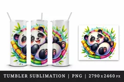 Watercolor cute happy panda rolling playfully colorful bamboo shoots print 20 oz tumbler skinny mug wrap clipart t-shirt sublimation printable design