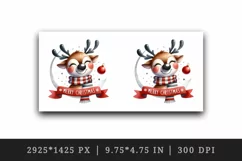 Watercolor cute happy reindeer scarf snowflakes Merry Christmas quote print 20 oz tumbler skinny mug wrap clipart t-shirt sublimation printable design