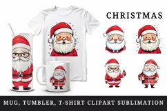 Watercolor cute happy Santa Claus Merry Christmas New Year winter print 20 oz tumbler skinny mug wrap clipart t-shirt sublimation printable design