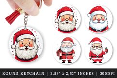 Watercolor cute happy Santa Claus with rosy cheeks Merry Christmas New Year winter print round keychain keychains sublimation design
