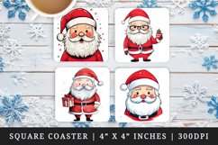 Watercolor cute happy Santa Claus with rosy cheeks Merry Christmas New Year winter print square coaster mug coasters sublimation design