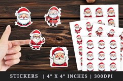 Watercolor cute happy Santa Claus with rosy cheeks Merry Christmas New Year winter print sticker sheet stickers printable sublimation design png