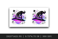 Watercolor cute happy witch hat glowing in neon purple sparkles Halloween print tumbler skinny mug wrap clipart t-shirt sublimation printable design