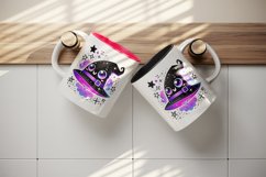 Watercolor cute happy witch hat glowing in neon purple sparkles Halloween print tumbler skinny mug wrap clipart t-shirt sublimation printable design