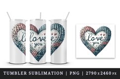 Watercolor cute heart cozy knitted pattern Love You quote Valentine Day print 20 oz tumbler mug wrap clipart t-shirt sublimation printable design