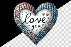 Watercolor cute heart cozy knitted pattern Love You quote Valentine Day print 20 oz tumbler mug wrap clipart t-shirt sublimation printable design