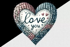 Watercolor cute heart cozy knitted pattern Love You quote Valentine Day print 20 oz tumbler mug wrap clipart t-shirt sublimation printable design