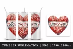 Watercolor cute heart cozy knitted pattern Love You quote Valentine Day print tumbler skinny mug wrap clipart t-shirt sublimation printable design