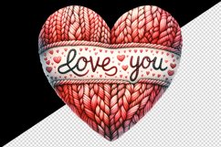 Watercolor cute heart cozy knitted pattern Love You quote Valentine Day print tumbler skinny mug wrap clipart t-shirt sublimation printable design